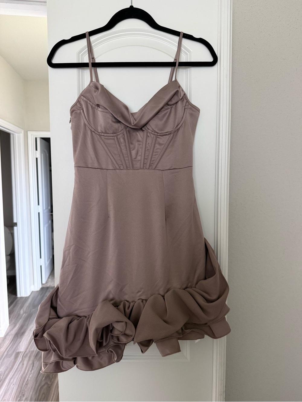PrettyLittleThing Mauve Ruffle-Hem Slip Dress